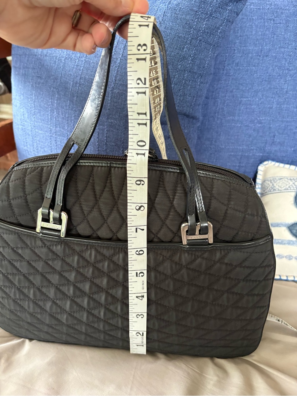 VINTAGE BALLY Black Quilted Nylon Satchel Top Handle Shoulder Bag Leather Trim - Picture 8 of 16
